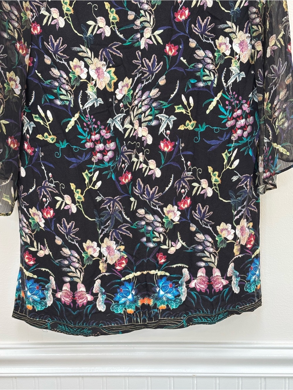 Alice + Olivia Zia Mythical Garden Kaftan Mini Dress Size Medium Floral Black - Picture 8 of 11